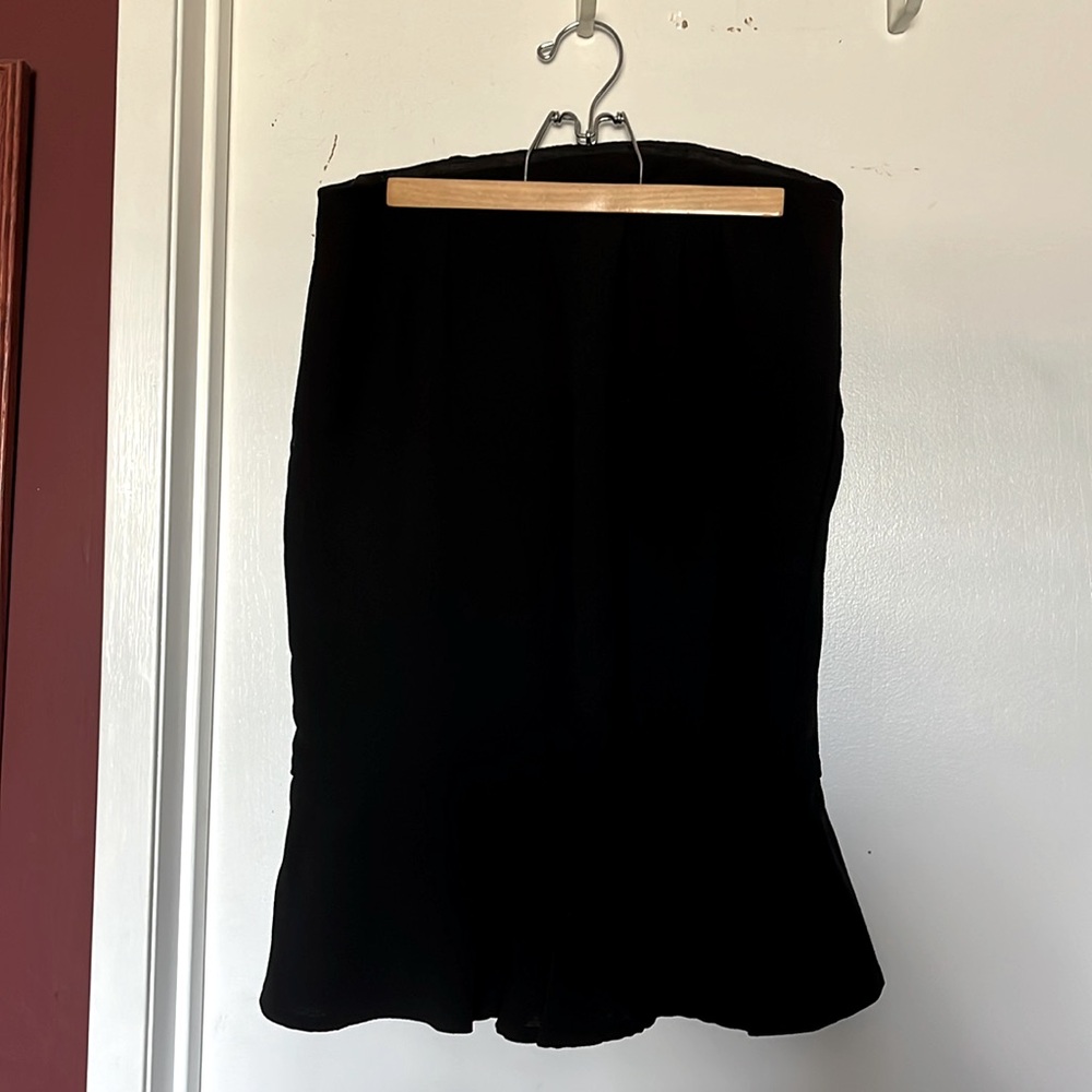 Vintage Black Lined Flutter Kick Midi Knee Length Skirt for Cocktail or Busines